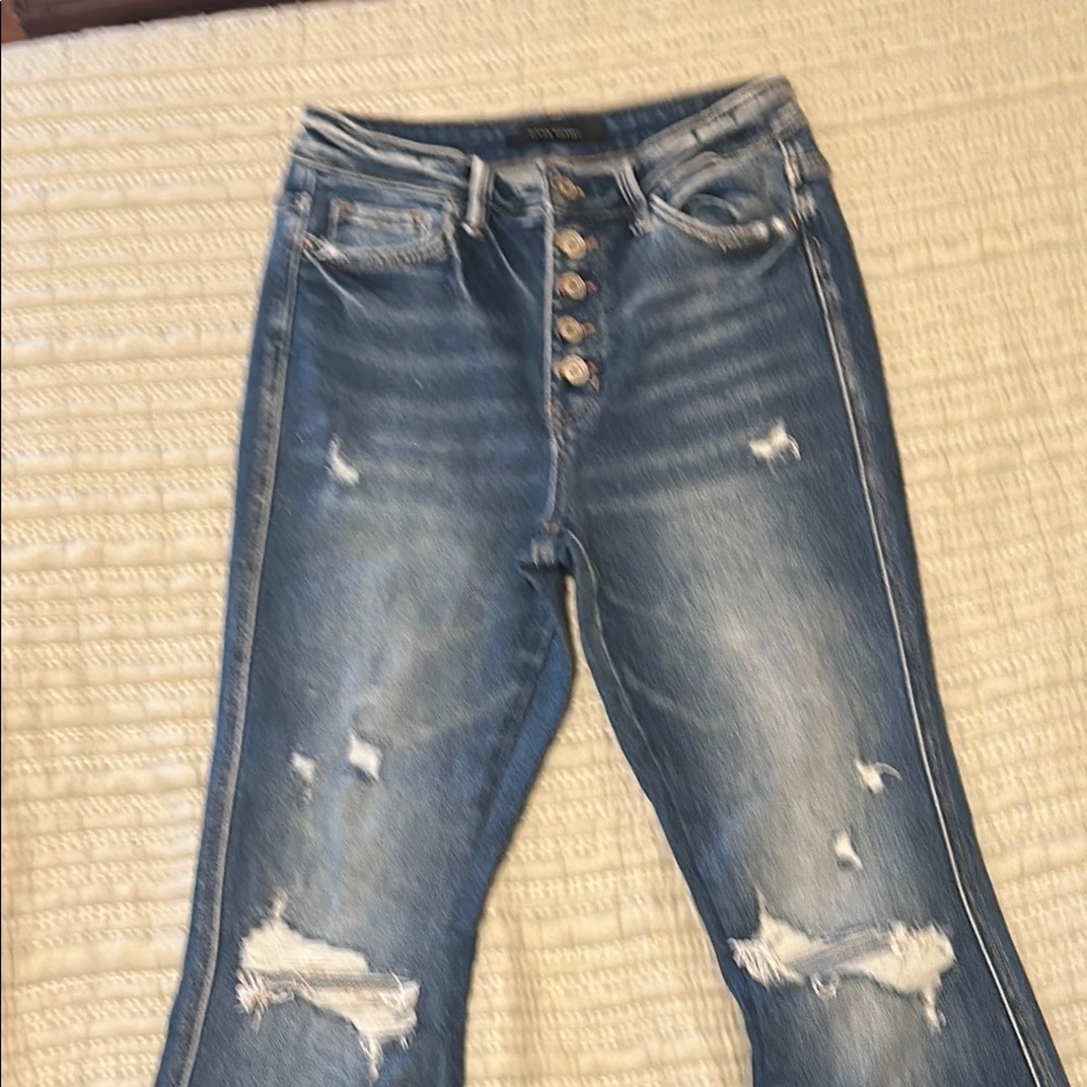 Flying Monkey Distressed Blue Flare Jeans NWOT size 28